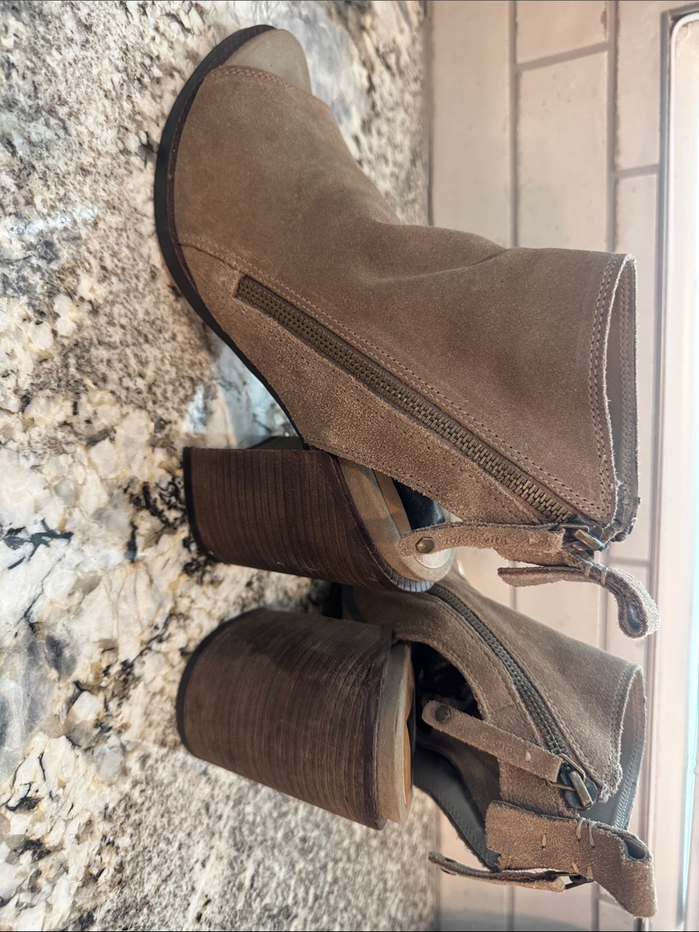 Dolce Vita Taupe Suede Peep-Toe Ankle Booties